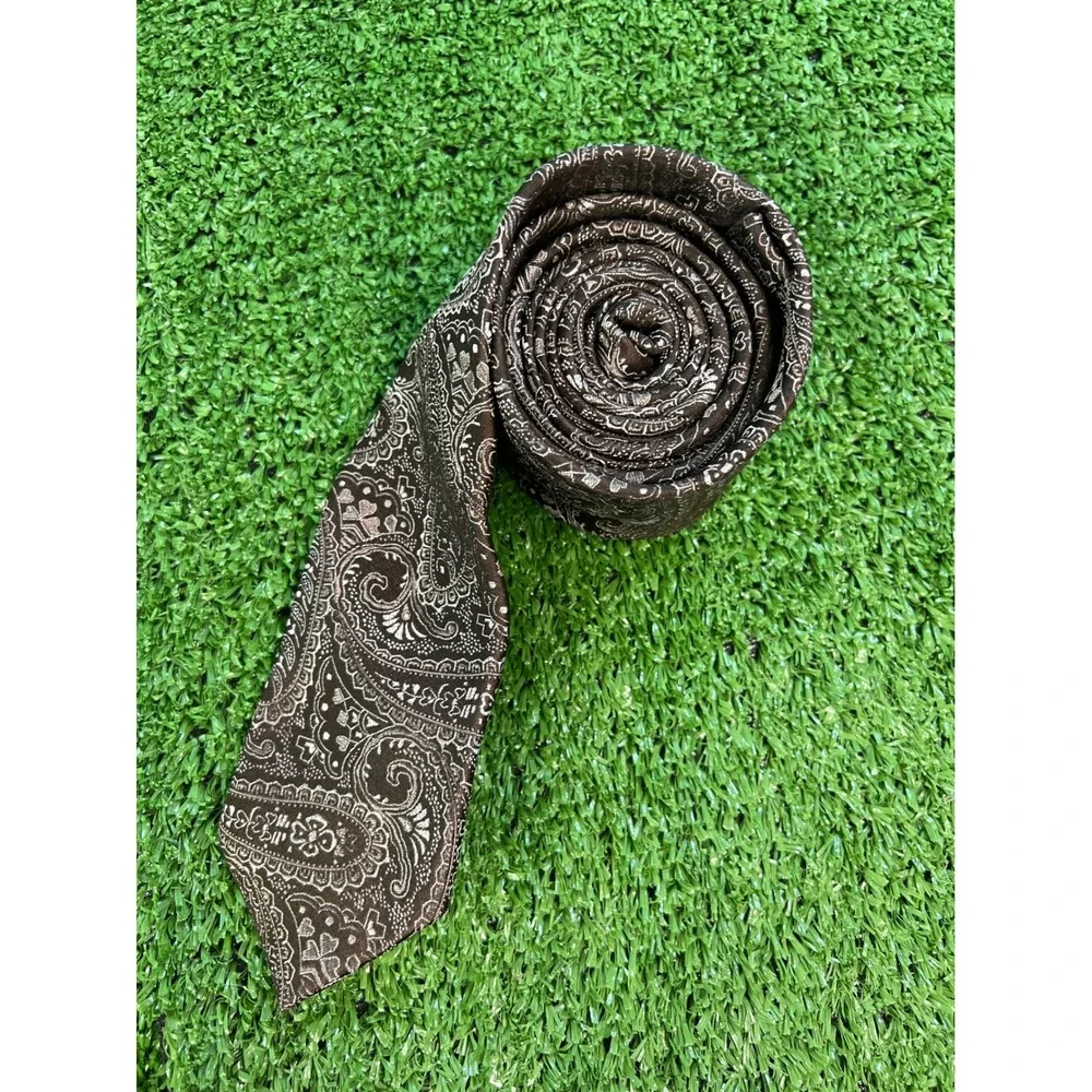Atlas Design Paisley Pattern Men's Necktie Brown‎ Tan Abstract Silk